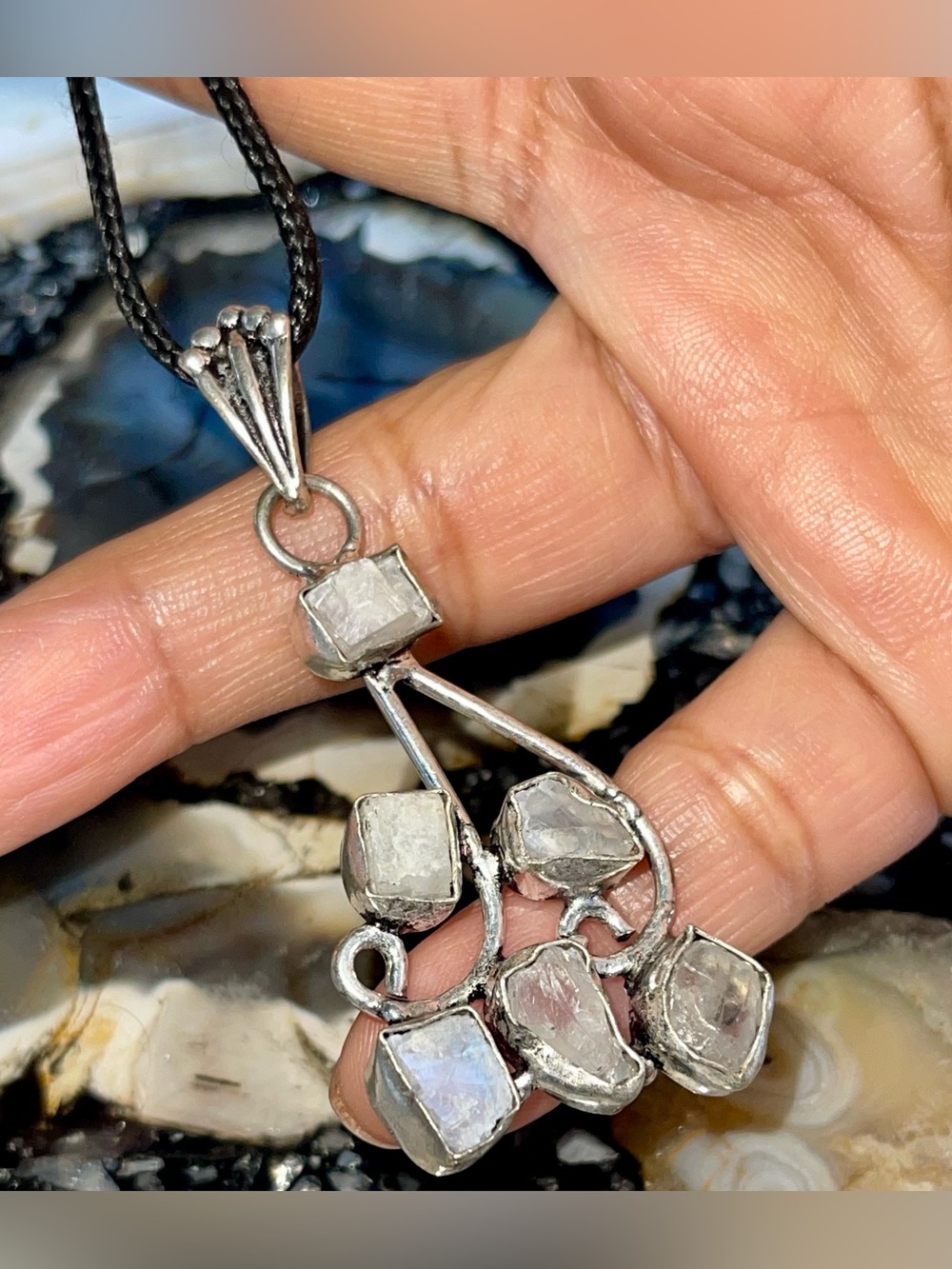 Rough Rainbow Moonstone Crystal Pendant 2 1/2”